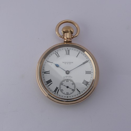 222 - A gold plated Waltham Equity Pocket Watch, white enamel dial with Roman numerals and subsidiary seco... 