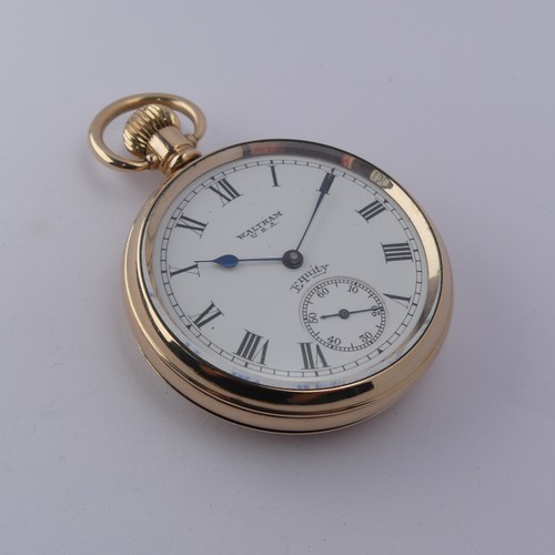 222 - A gold plated Waltham Equity Pocket Watch, white enamel dial with Roman numerals and subsidiary seco... 