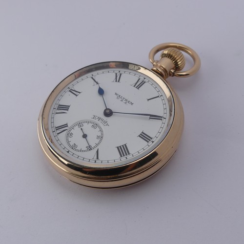 222 - A gold plated Waltham Equity Pocket Watch, white enamel dial with Roman numerals and subsidiary seco... 