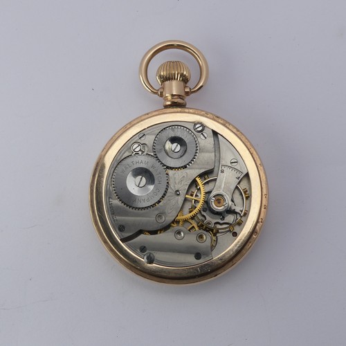 222 - A gold plated Waltham Equity Pocket Watch, white enamel dial with Roman numerals and subsidiary seco... 