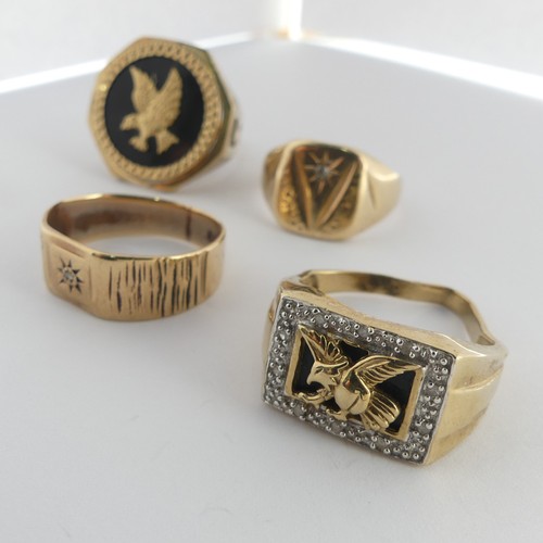 388 - Four 9ct gold gentleman's Signet Rings, all damaged, as found, total weight 20g (4)... 