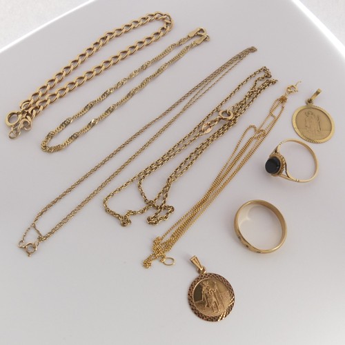 389 - A quantity of small 9ct gold Ear Studs, together with two 9ct gold St. Christopher pendants, a small... 