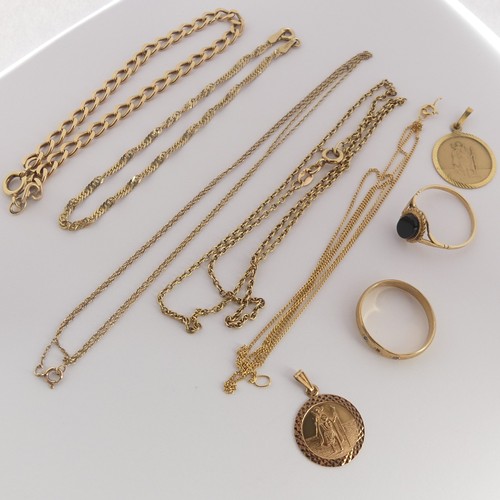 389 - A quantity of small 9ct gold Ear Studs, together with two 9ct gold St. Christopher pendants, a small... 