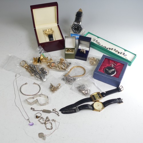 390 - A quantity of Costume Jewellery, including quartz wristwatches, gilt metal cufflinks, three silver b... 