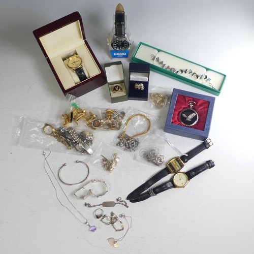 390 - A quantity of Costume Jewellery, including quartz wristwatches, gilt metal cufflinks, three silver b... 