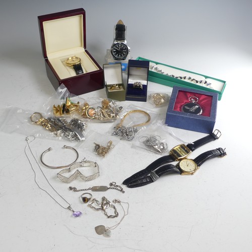 390 - A quantity of Costume Jewellery, including quartz wristwatches, gilt metal cufflinks, three silver b... 