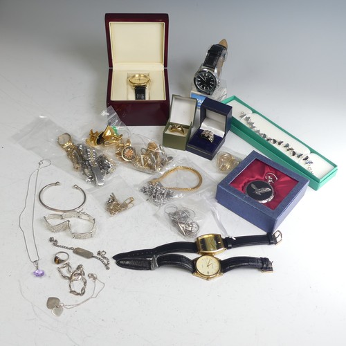 390 - A quantity of Costume Jewellery, including quartz wristwatches, gilt metal cufflinks, three silver b... 