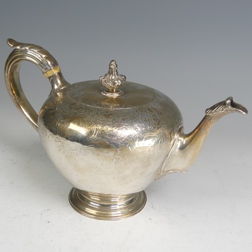 101 - An early Victorian silver Teapot, by Charles Fox II, hallmarked London 1840, of circular form with f... 