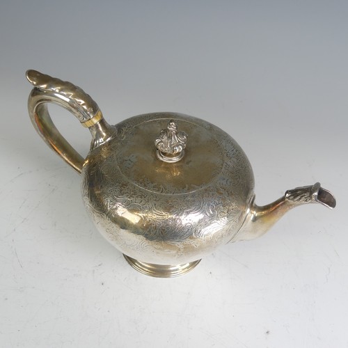 101 - An early Victorian silver Teapot, by Charles Fox II, hallmarked London 1840, of circular form with f... 