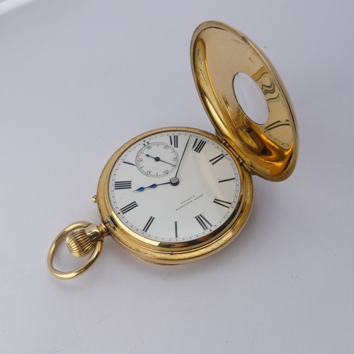 226 - A Victorian 18ct gold half hunter Pocket Watch, the white enamel dial signed for John Bennett, Londo... 