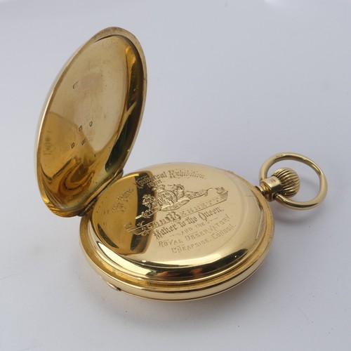 226 - A Victorian 18ct gold half hunter Pocket Watch, the white enamel dial signed for John Bennett, Londo... 