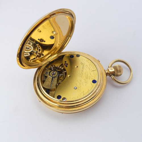 226 - A Victorian 18ct gold half hunter Pocket Watch, the white enamel dial signed for John Bennett, Londo... 