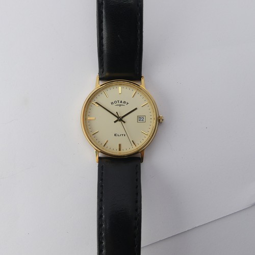 227 - A cased Rotary Elite 18ct gold quartz Wristwatch, 33mm diameter, with guarantee booklet, running, as... 