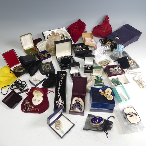 398 - A quantity of Costume Jewellery, including a silver necklace, modern silver mounted amber earrings, ... 