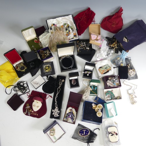 398 - A quantity of Costume Jewellery, including a silver necklace, modern silver mounted amber earrings, ... 