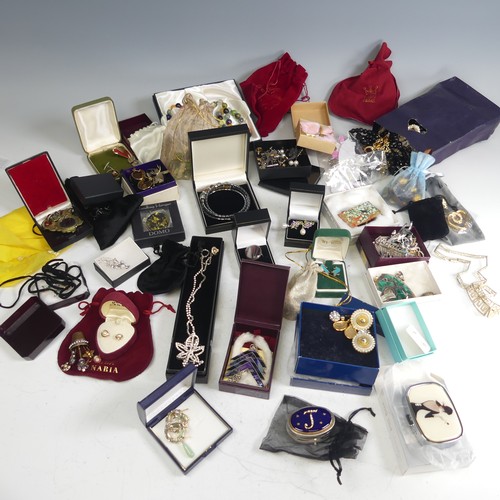 398 - A quantity of Costume Jewellery, including a silver necklace, modern silver mounted amber earrings, ... 