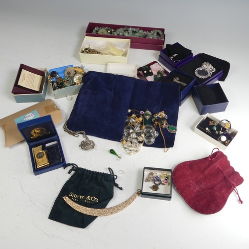 398 - A quantity of Costume Jewellery, including a silver necklace, modern silver mounted amber earrings, ... 