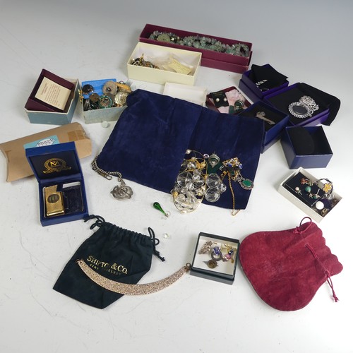 398 - A quantity of Costume Jewellery, including a silver necklace, modern silver mounted amber earrings, ... 