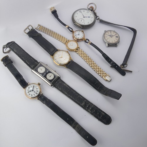 228 - Two 9ct gold cased lady's Wristwatches, on leather straps, together with a silver pocket watch, with... 