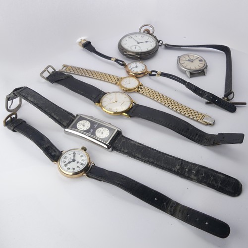 228 - Two 9ct gold cased lady's Wristwatches, on leather straps, together with a silver pocket watch, with... 