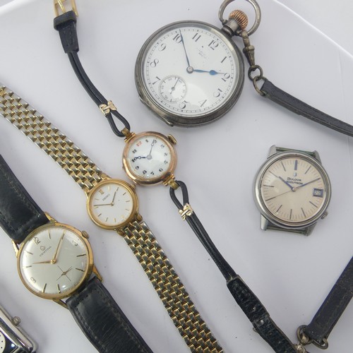 228 - Two 9ct gold cased lady's Wristwatches, on leather straps, together with a silver pocket watch, with... 