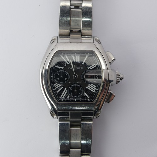 231 - A Cartier Roadster chronograph automatic stainless steel Wristwatch, ref. 2618, black dial with whit... 