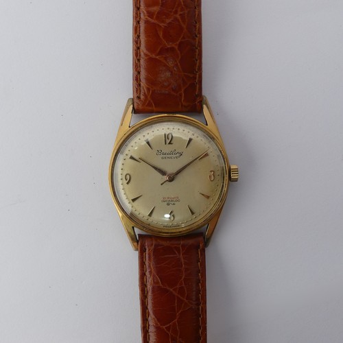 233 - A vintage Breitling Geneve gold plated Wristwatch, the silvered dial with gilt baton markers and Ara... 