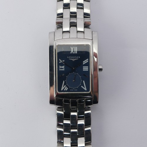 234 - A Longines stainless steel 'Dolcevita' tank style quartz Wristwatch, ref. L5 655 4, blue dial, caseb... 