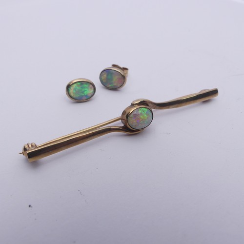 401 - An opal and diamond Stickpin, unmarked, together with a 9ct gold opal bar brooch and a pair of colle... 