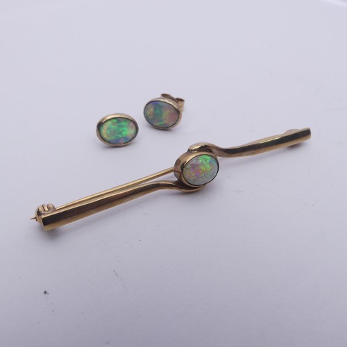 401 - An opal and diamond Stickpin, unmarked, together with a 9ct gold opal bar brooch and a pair of colle... 