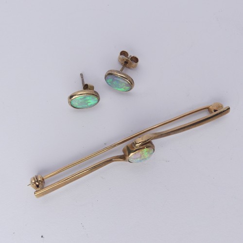 401 - An opal and diamond Stickpin, unmarked, together with a 9ct gold opal bar brooch and a pair of colle... 