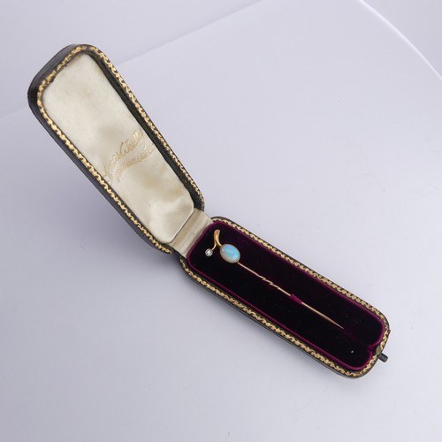 401 - An opal and diamond Stickpin, unmarked, together with a 9ct gold opal bar brooch and a pair of colle... 