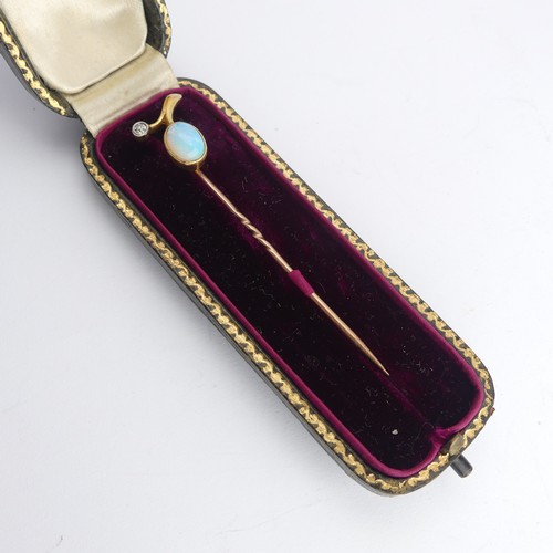 401 - An opal and diamond Stickpin, unmarked, together with a 9ct gold opal bar brooch and a pair of colle... 