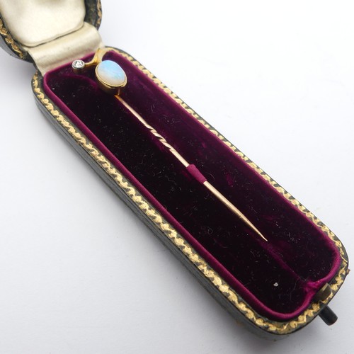 401 - An opal and diamond Stickpin, unmarked, together with a 9ct gold opal bar brooch and a pair of colle... 