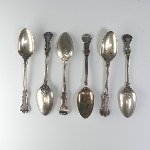 128 - A set of six Victorian silver Teaspoons, by John James Whiting, hallmarked London, 1856, Princess pa... 