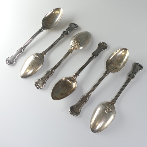 128 - A set of six Victorian silver Teaspoons, by John James Whiting, hallmarked London, 1856, Princess pa... 