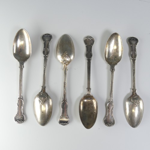 128 - A set of six Victorian silver Teaspoons, by John James Whiting, hallmarked London, 1856, Princess pa... 