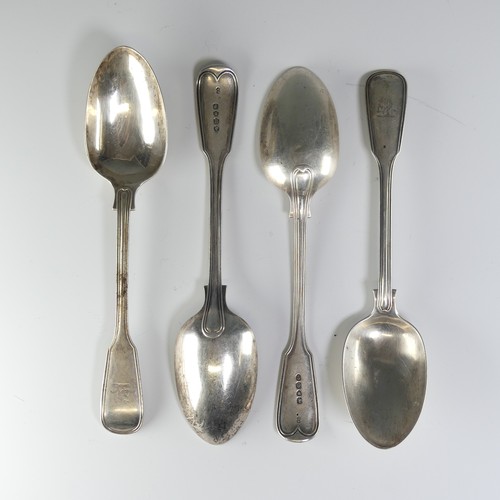 137 - A set of four Victorian silver Table Spoons, by Chawner & Co., hallmarked London, 1855, fiddle a... 