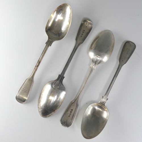 137 - A set of four Victorian silver Table Spoons, by Chawner & Co., hallmarked London, 1855, fiddle a... 