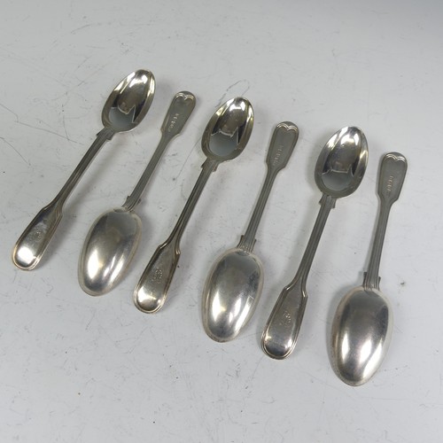 140 - A set of six Edwardian silver Teaspoons, by Elkington & Co Ltd., hallmarked Birmingham 1904, fid... 