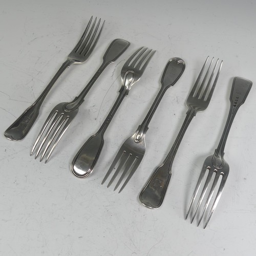 141 - A matched set of six early 19thC silver Forks, three by William Eley I & William Fearn, hallmark... 