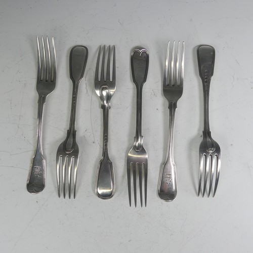 141 - A matched set of six early 19thC silver Forks, three by William Eley I & William Fearn, hallmark... 