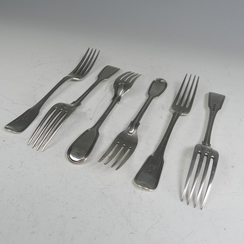 141 - A matched set of six early 19thC silver Forks, three by William Eley I & William Fearn, hallmark... 