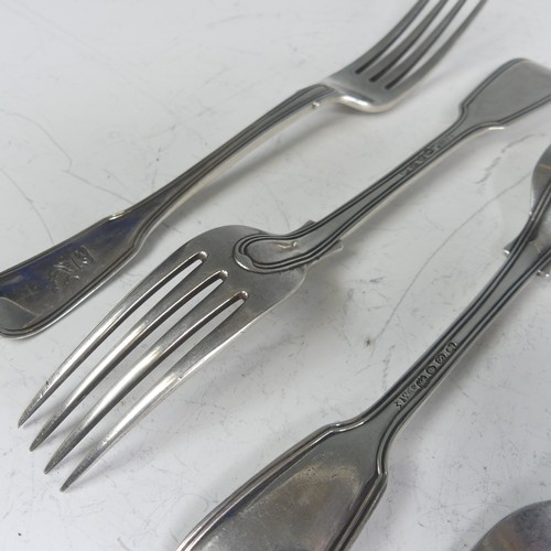 141 - A matched set of six early 19thC silver Forks, three by William Eley I & William Fearn, hallmark... 