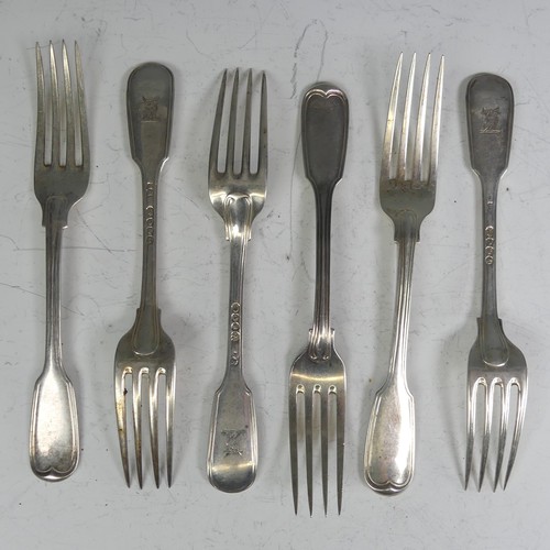 145 - A set of six Victorian silver Dessert Forks, by William Eaton, hallmarked London 1840/1, fiddle and ... 