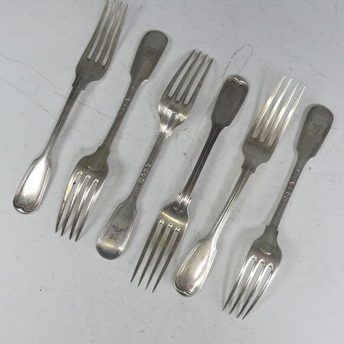 145 - A set of six Victorian silver Dessert Forks, by William Eaton, hallmarked London 1840/1, fiddle and ... 