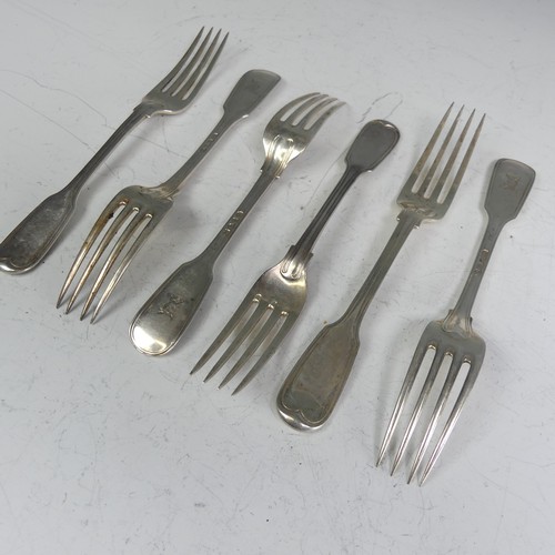 145 - A set of six Victorian silver Dessert Forks, by William Eaton, hallmarked London 1840/1, fiddle and ... 