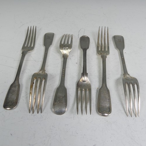 145 - A set of six Victorian silver Dessert Forks, by William Eaton, hallmarked London 1840/1, fiddle and ... 