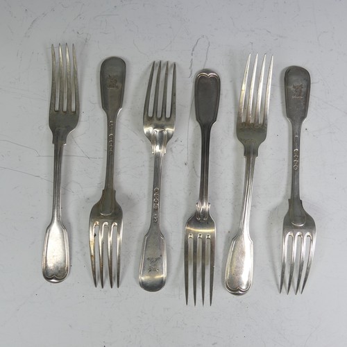 145 - A set of six Victorian silver Dessert Forks, by William Eaton, hallmarked London 1840/1, fiddle and ... 