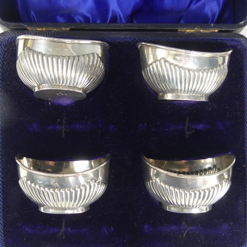 159 - A cased set of four Edwardian silver Open Salts, by Joseph Gloster, hallmarked Birmingham 1906,oval ... 